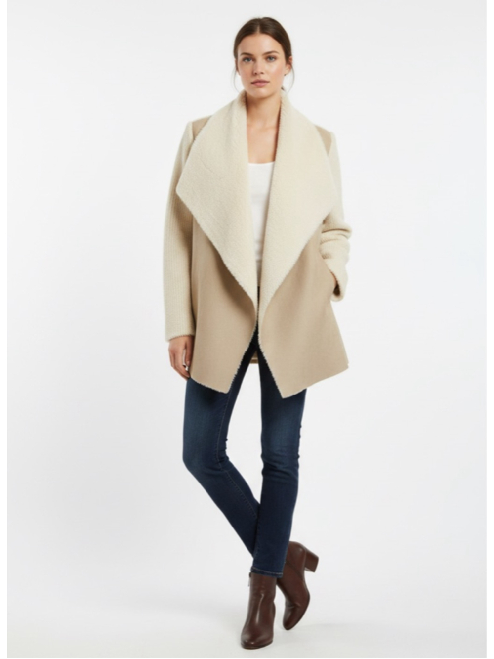 One World Faux Fur & Suede Sweater Jacket, Size M (oversized)